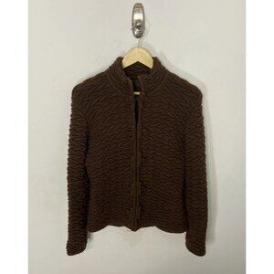 Arte Meche Baby Alpaca Woman S Brown Knit Cardigan 3D Textured Peru Peruvian